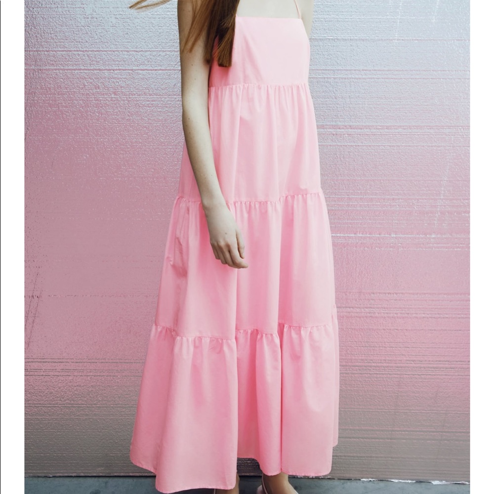 Zara Pink Strapless Tiered Maxi Dress